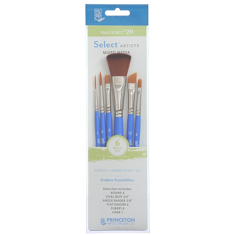 Princeton Select Artiste Mixed Media Synthetic Brush Set No. 20, 6/Pack (PBXP3750SET120) image 1