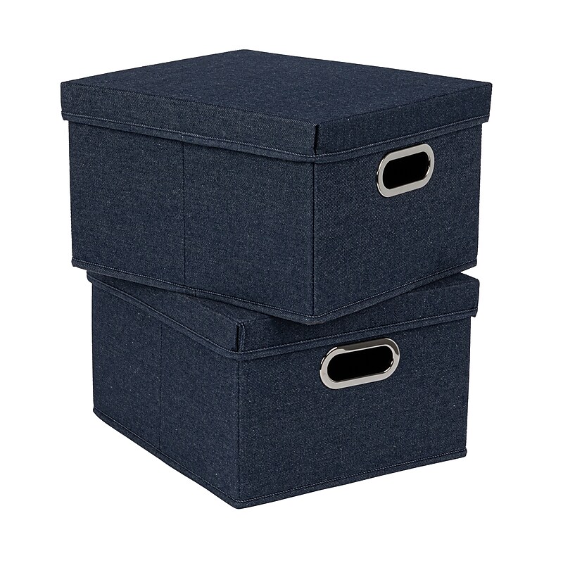 Household Essentials Medium Stackable Folding Fabric Storage Bin, 8" x 13"x 15", 27 Qt., Denim Blue, 2/Pack (HE1072) image 1