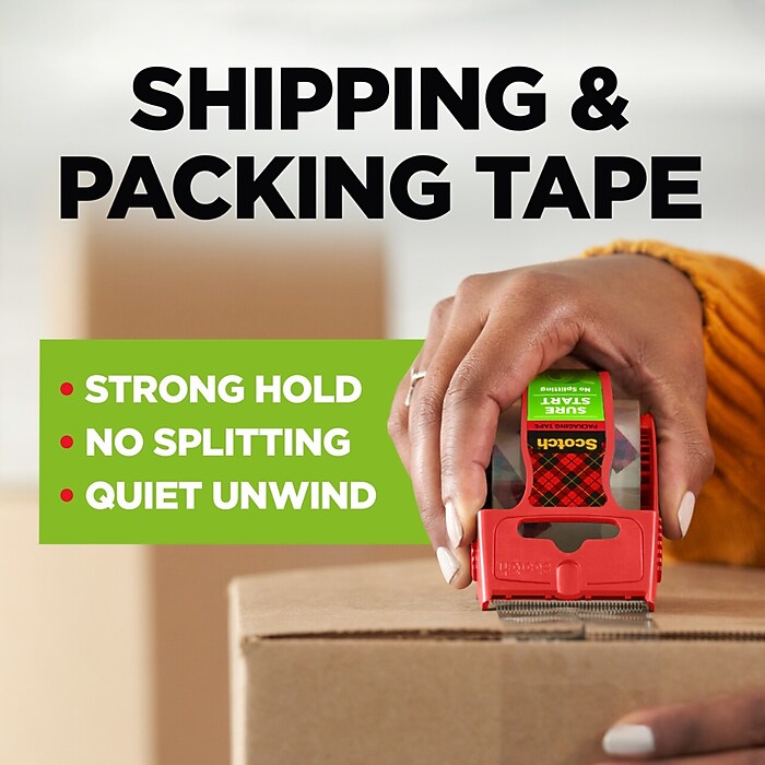 Scotch Sure Start Shipping Packing Tape with Dispenser, 1.88