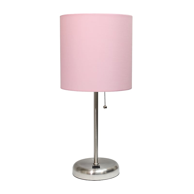 Creekwood Home Oslo 19.5" LED Table Lamp with USB Port, Brushed Steel/Light Pink Shade (CWT-2012-LP) image 1