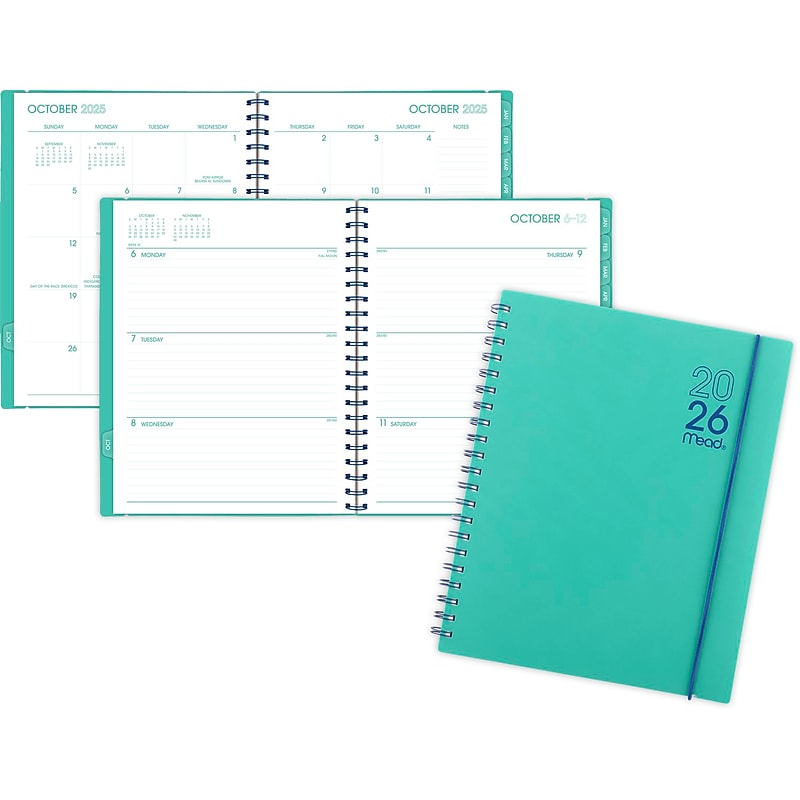 2025-2026 Mead Color Pop 8.5" x 11" Calendar Year Weekly & Monthly Planner, Plastic Cover, Aqua (1604-905-26) image 1