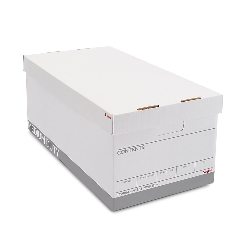Staples Medium Duty 50% Recycled Corrugated File Box Lift Off Lid, Letter Size, White/Gray, 4/Carton (2489603/2489602) image 1