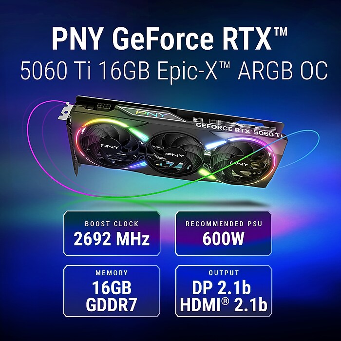 PNY NVIDIA GeForce RTX 5060 Ti EPIC-X RGB OC Triple Fan PCIe 5.0