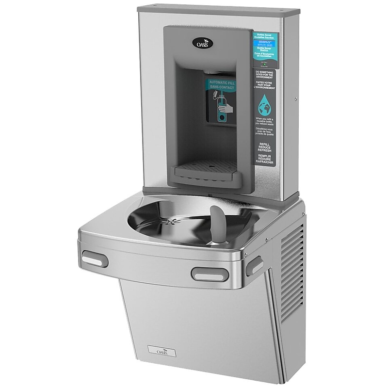 Oasis Versacooler II Single Drinking Fountain, Filtered, Greystone, Refrigerated 8 GPH, with Electronic Bottle Filler (506456) image 1