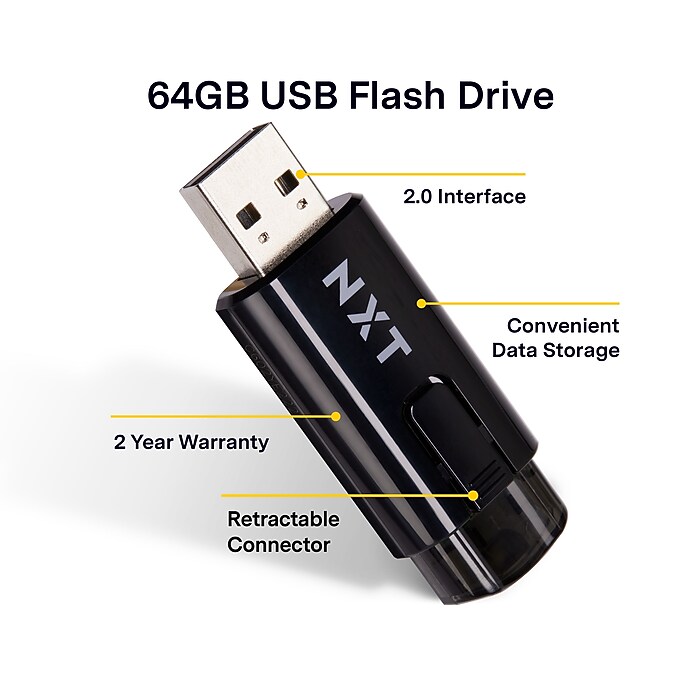NXT Technologies™ 64GB USB 2.0 Type A Flash Drive, Black (NX61110