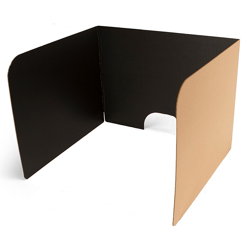 Classroom Products Foldable Cardboard Freestanding Privacy Shield, 19"H x 26"W, Black/Kraft, 20/Box (VB1920 BK) image 1