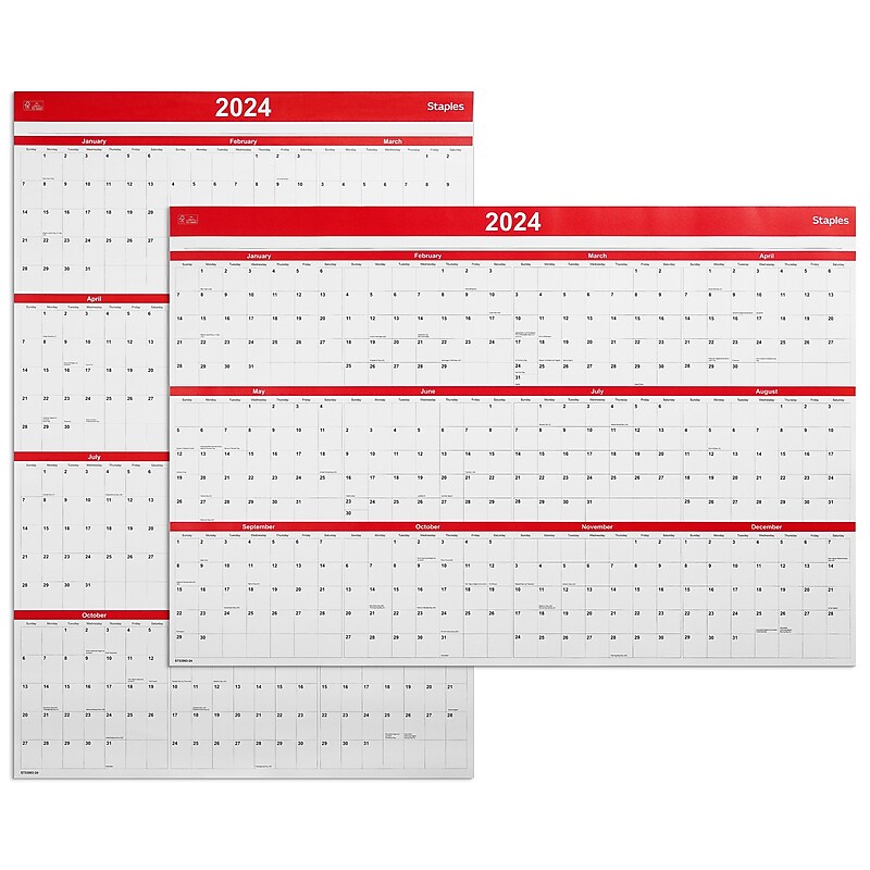 2024 Staples 36" x 24" Wall Calendar, Red (ST53903-24) image 1