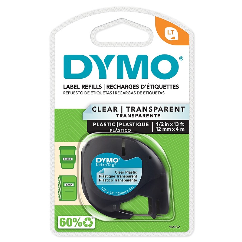 DYMO LetraTag 16952 Label Maker Tape, 1/2" x 13', Black on Clear (16952) image 1