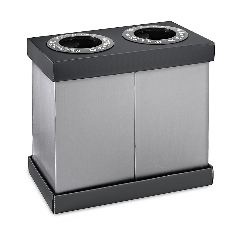 Alpine Industries Plastic 2-Compartment Indoor Trash Can and Recycling Bin, 28 Gallon, Gray (ALP471-02-BLK) image 1
