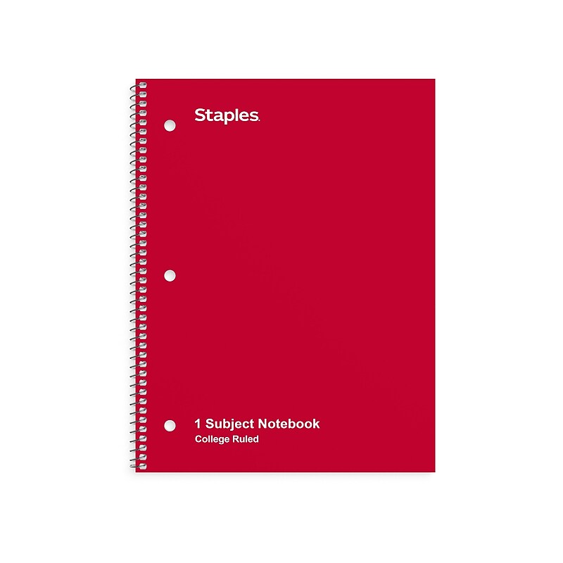 Staples 1-Subject Notebook, 8" x 10.5", College Ruled, 70 Sheets, Red (ST27503C) image 1