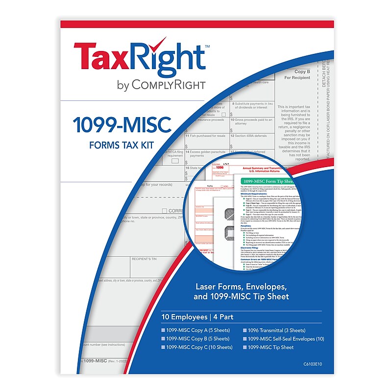ComplyRight TaxRight 2024 1099-MISC Tax Form Tax Form Set with Envelopes, 4-Part, 10/Pack (SC6103E10) image 1