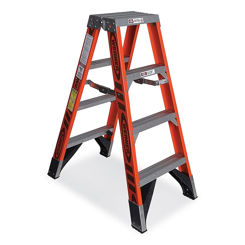 Werner 4' Fiberglass Twin Step Ladder, 375 lbs. Capacity (T7404) image 1