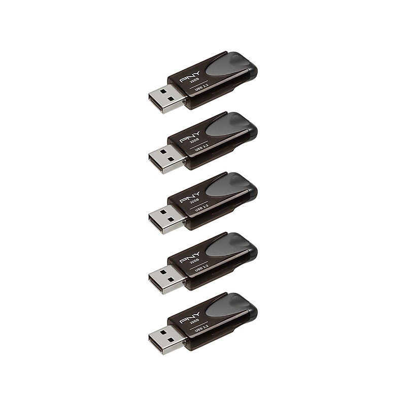 PNY Elite Turbo Attache 4 32GB USB 3.2 Flash Drive, Black, 5/Pack (P-FD32GX5TBAT4E) image 1