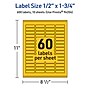 Avery Laser/Inkjet Rectangle Multipurpose Labels, 0.5" x 1.75", Bright Yellow, 600/Pack (94204)~#|#~77F1E221-6668-4873-B346843C2D7EADCD_sc7