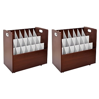 AdirOffice 21-Slot Roll File Cabinet, Mobile, Mahogany, 30", 2/Pack (625-MA-2PK)