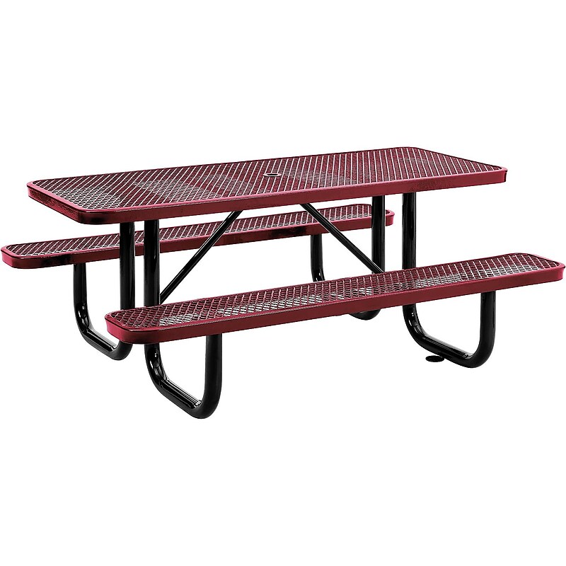 Global Industrial 6' Rectangular Outdoor Steel Picnic Table, Expanded Metal, Red (277152RD) image 1