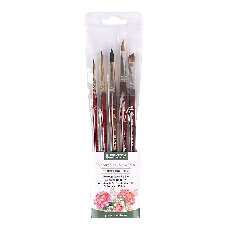 Princeton Watercolor Synthetic Floral Brush Set, Assorted, 5/Pack (PBXPFLORALSET1) image 1