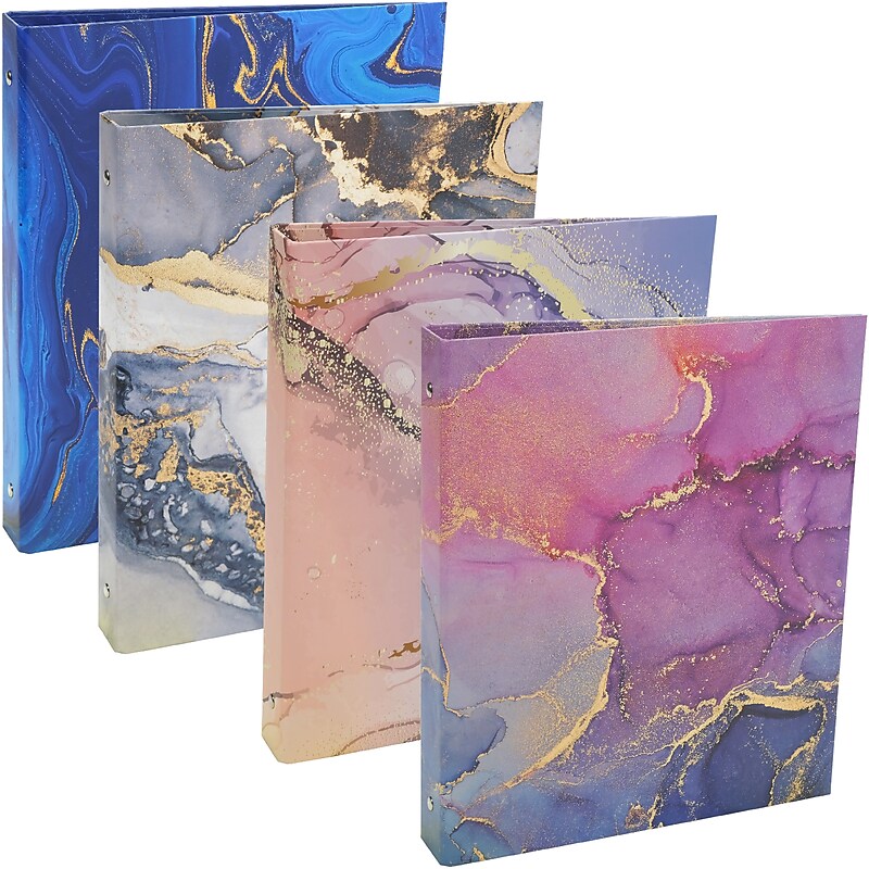 Global Printed Products Marble 1" 3-Ring Non-View Binders, Multicolored, 4/Pack (GPP-0096-A) image 1