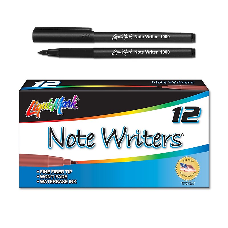 Liqui-Mark Note Writer Fiber Point Markers, Black, 12Ea/Dz (14940BKBX) image 1