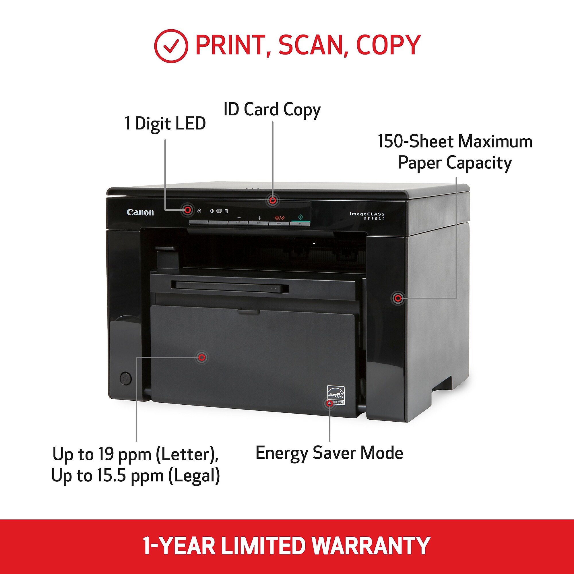 Canon imageCLASS MF3010 VP Black & White All-In-One Laser Printer, Best for Home Office (5252B037) Sansujyuku sansujyuku.com