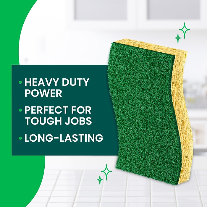 Scotch-Brite Heavy Duty Sponge with Scrubber, Green/Yellow, 6/Pack