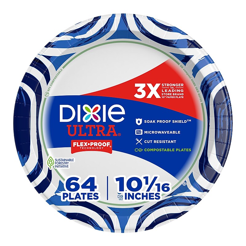 Dixie Ultra 10" Paper Plates, White, 64 Plates/Pack(16525) image 1