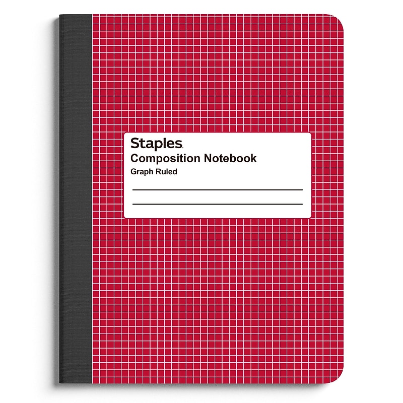 Staples Composition Notebook, 7.5" x 9.75", Graph Ruled, 80 Sheets, Red/White (ST55069) image 1