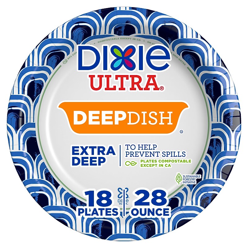 Dixie Ultra Deep Dish 9.5" Paper Plates, Blue/White, 18 Plates/Pack (15951C) image 1