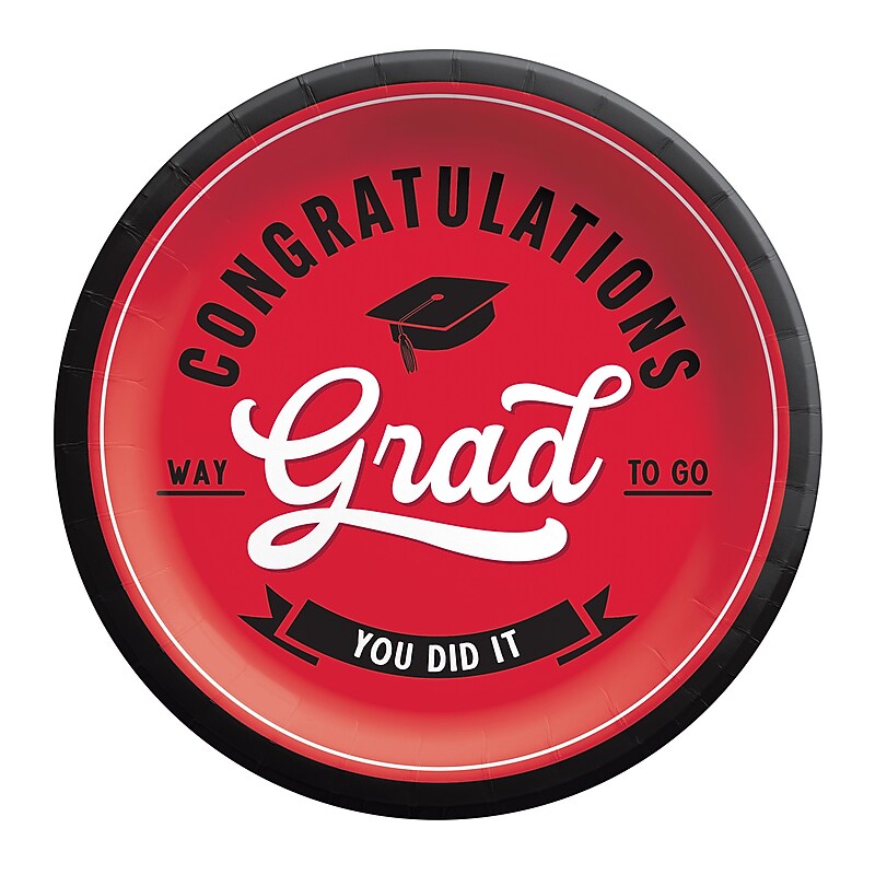 Party City School Spirit Graduation 9" Paper Plates, Red, 8 Plates/Pack (AM5501001940PC) image 1