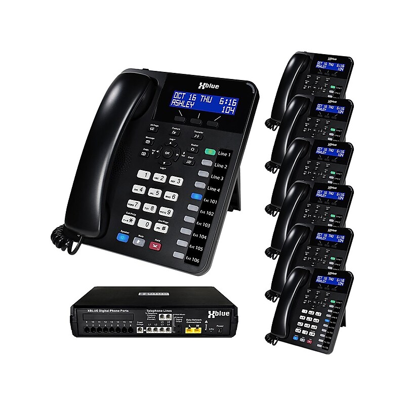 XBLUE X16 Plus 6-Line Corded Conference Telephone Bundle, Black (X16plus-XD10-4x7) image 1