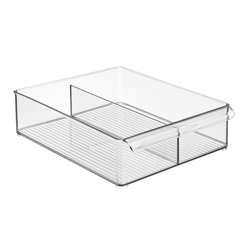 iDESIGN Medium Stackable Plastic Storage Bin With Divider, Clear (70044) image 1