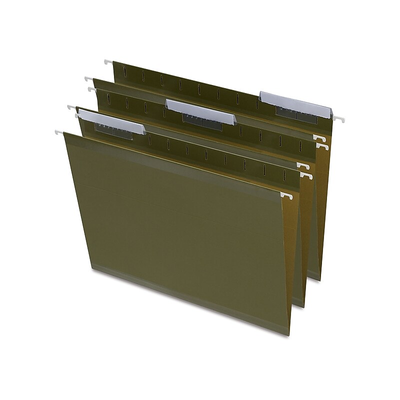 Staples 100% Recycled Reinforced Recycled Hanging File Folder, 1/3-Cut Tab, Letter Size, Standard Green, 25/Box image 1
