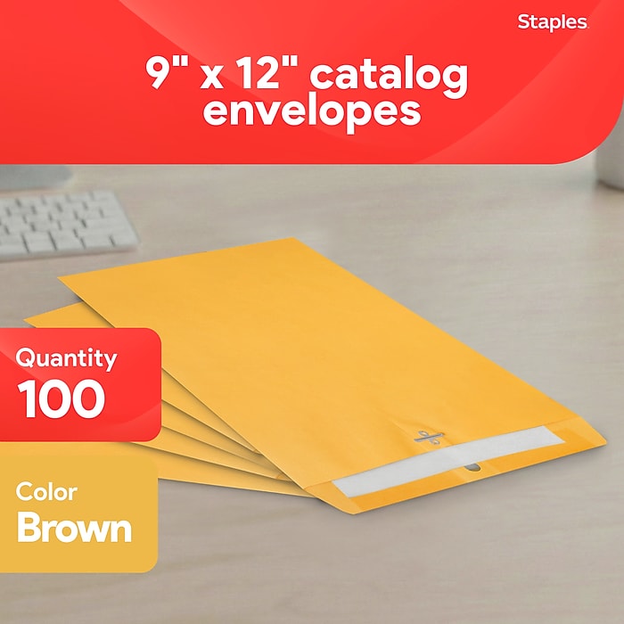 Staples Kraft Clasp & Moistenable Glue Catalog Envelopes, 9