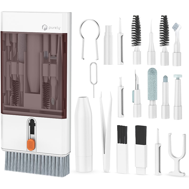 Purely D58 22-in-1 Computer and Keyboard Cleaning Brush Kit with Storage Tray, White (PCKOD58) image 1