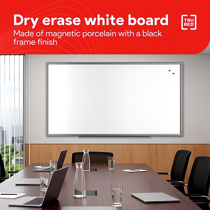 TRU RED™ Magnetic Porcelain Dry Erase Board, Gunmetal Frame, 8' x
