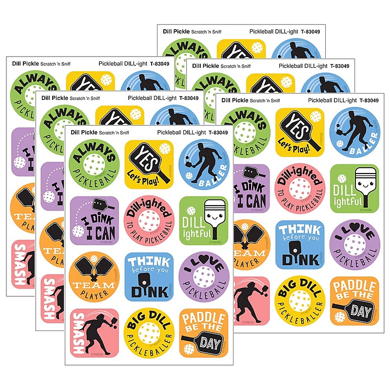 Trend Enterprises Pickleball Pride Dill Pickle Scent Scratch 'n Sniff Stinky Stickers, Multicolored, 48/Pack, 6/Packs/Bundle image 1