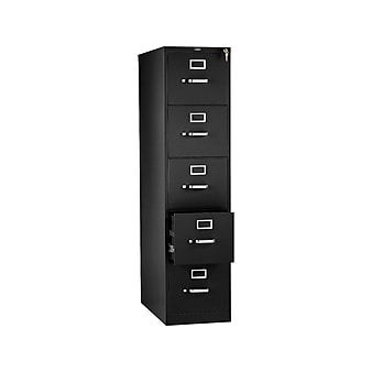 HON 310 Series 5-Drawer Vertical File Cabinet, Letter Size, Lockable, 60"H x 15"W x 26.5"D, Black (HON315PP)
