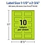 Avery Laser/Inkjet Multipurpose Rectangle Labels, 1.5" x 2.75", Bright Green, 800/Box (94230)~#|#~784C2E44-E07F-4722-BA89521D58E75030_sc7