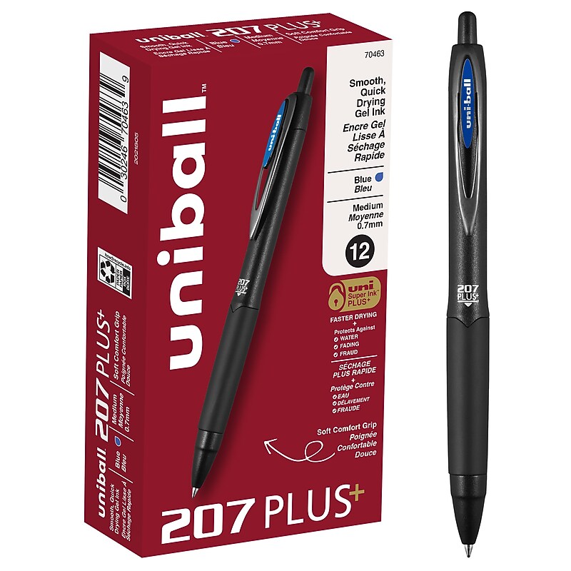 uni-ball 207 Plus+ Retractable Gel Pens, Medium Point, 0.7mm, Blue Ink, Dozen (70463) image 1