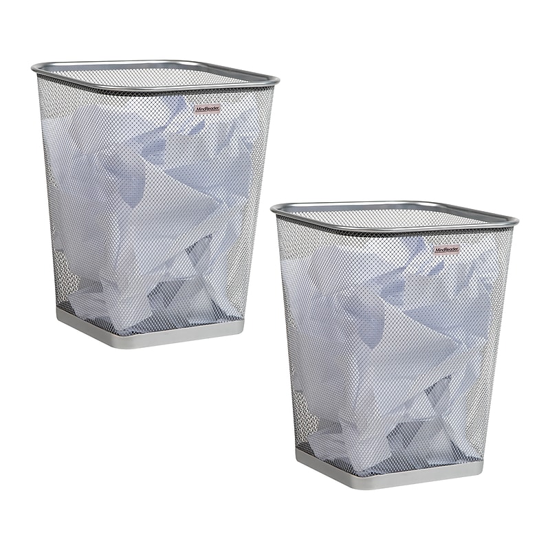 Mind Reader Metal Trash Can Without Lid, 5 Gallon, Silver, 2/Pack (2SQUAGA-SIL) image 1
