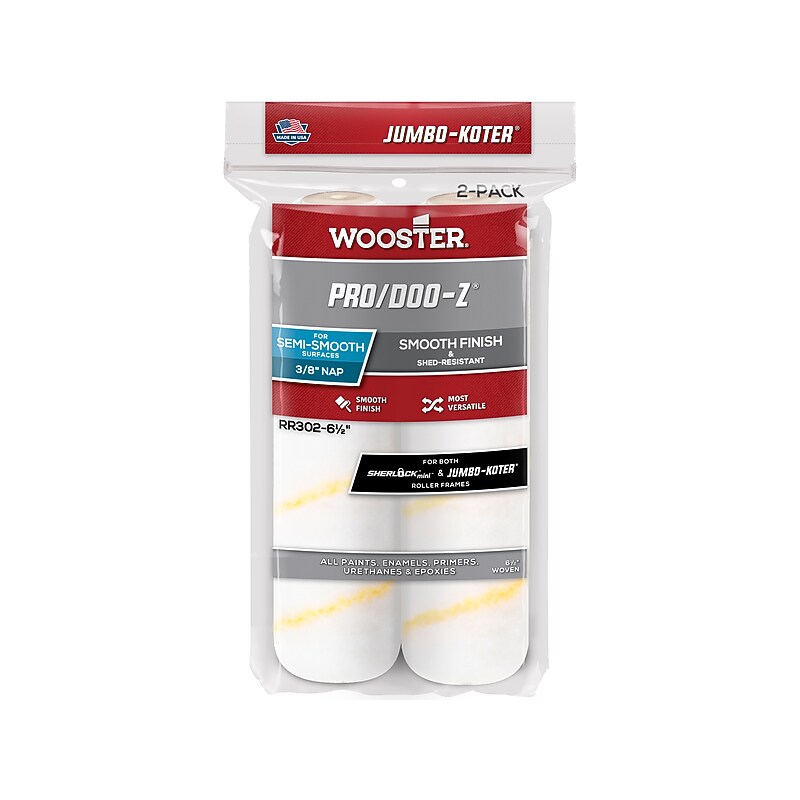 Wooster Brush Jumbo-Koter Pro/Doo-Z Roller Cover, 6.5"L, 0.38" Nap, 2/Pack, 12 Packs/Carton (0RR3020064) image 1