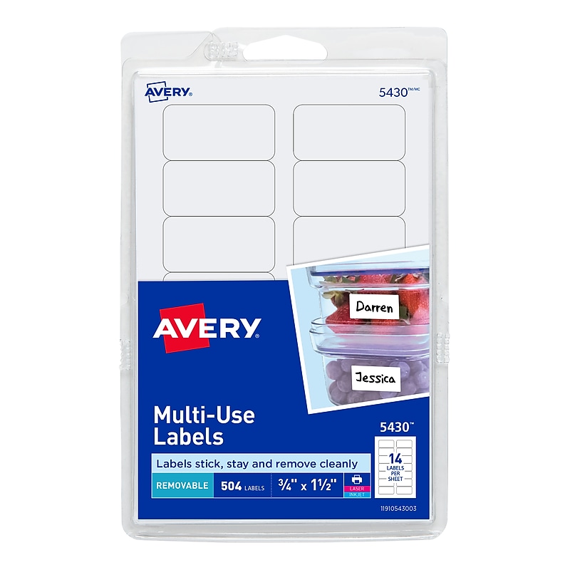 Avery Laser/Inkjet Multipurpose Labels, 3/4" x 1-1/2", White, 504 Labels/Pack (5430) image 1