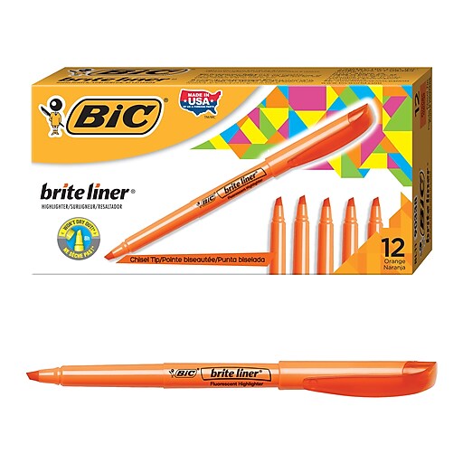 BIC Brite Liner Stick Highlighter, Chisel Tip, Orange, Dozen (90338