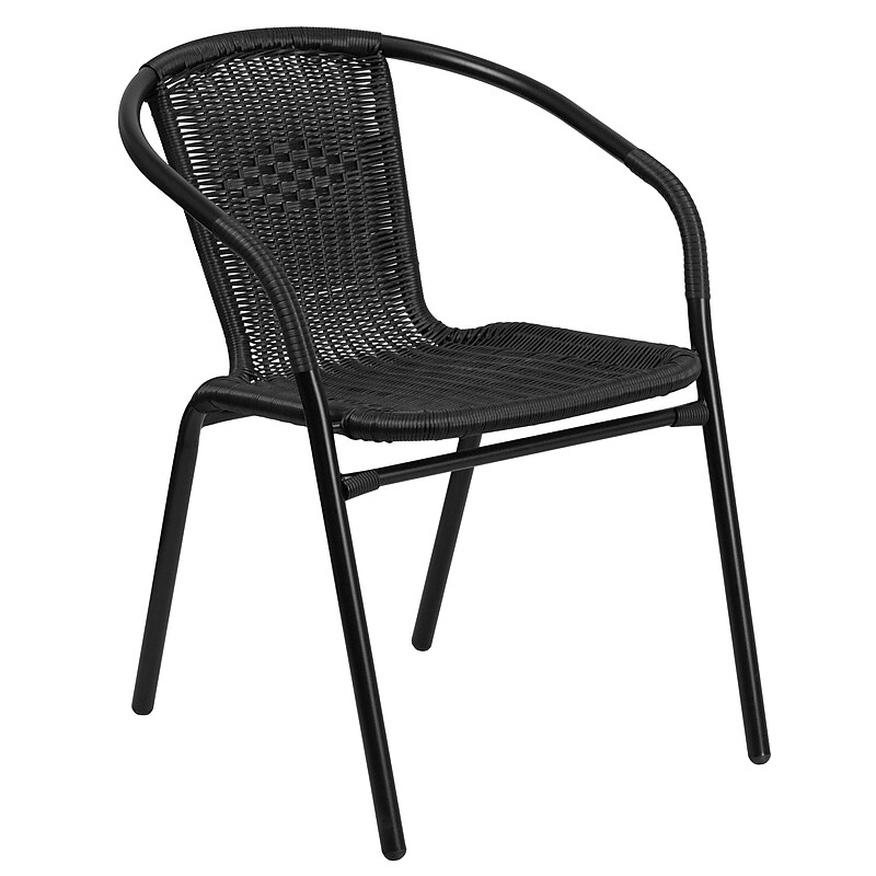 Flash Furniture Black Rattan Indoor-Outdoor Restaurant Stack Chair (TLH-037-BK-GG) image 1