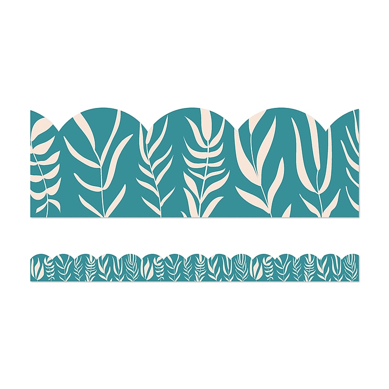 Carson Dellosa Scalloped Border Strips 3" x 3', Teal with Leaves, 13/pack (108522) image 1
