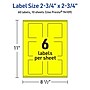 Avery Square Laser/Inkjet Multipurpose Labels, 2.75" x 2.75", Neon Yellow (60/Pack)~#|#~788109D6-7E62-4C40-893857CA62B15F7E_sc7