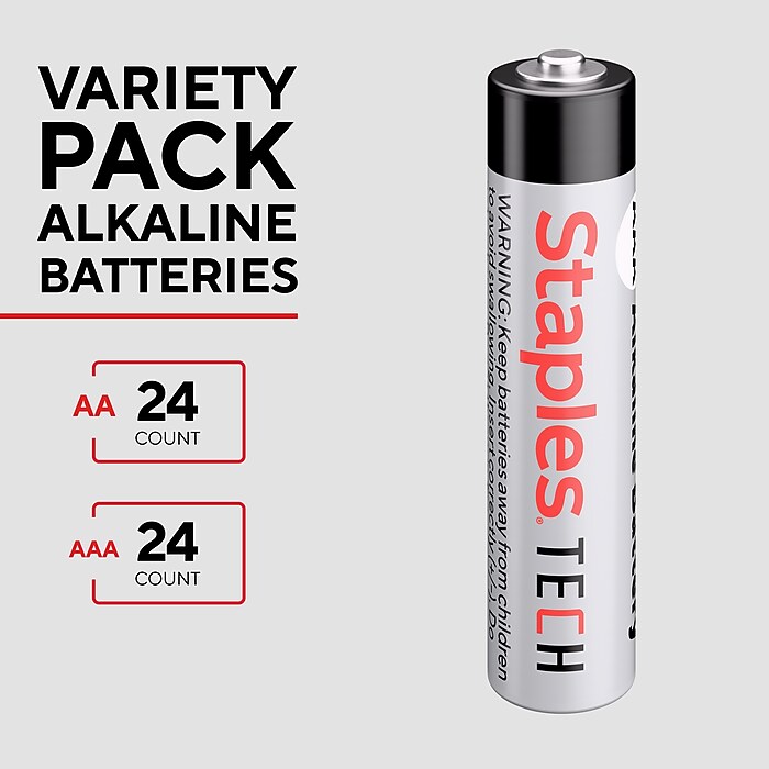 Staples TECH AAA/AA Alkaline Battery, 48 Pack (ST63257-CC) | Staples
