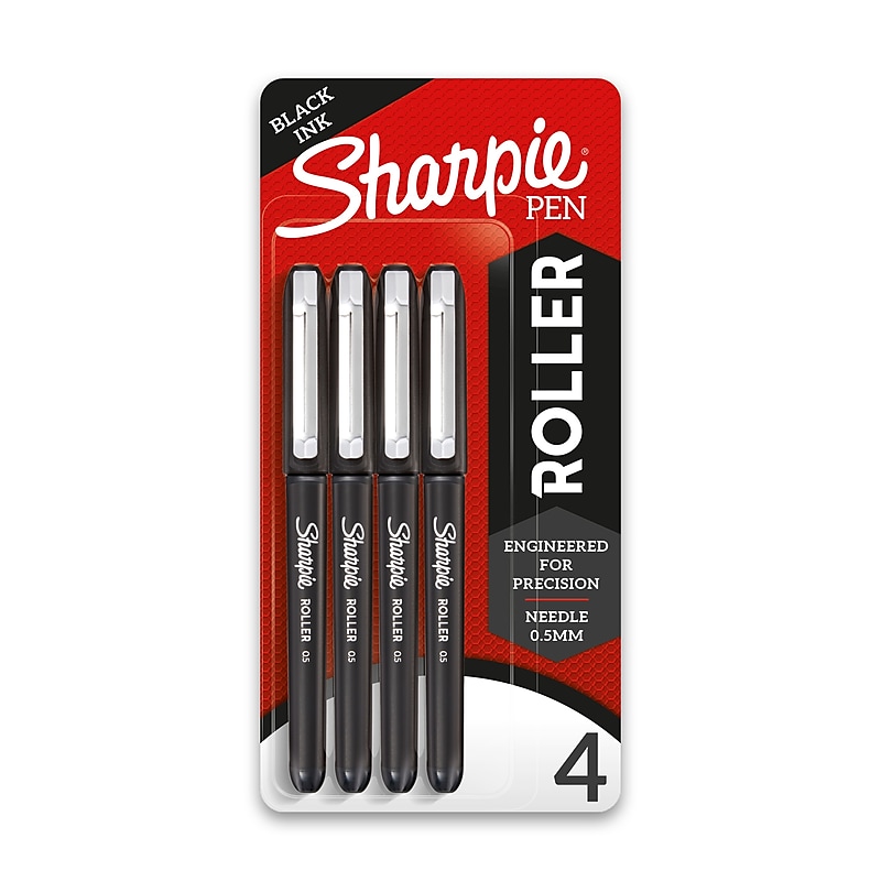 Sharpie Rollerball Pens, 0.5 mm, Needle Point, Black Ink, 4/Pack (2093222) image 1