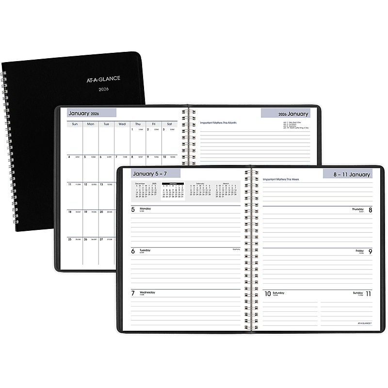 2026 AT-A-GLANCE DayMinder Executive 7" x 8.75" Weekly & Monthly Planner, Faux Leather Cover, Black (G546-00-26) image 1
