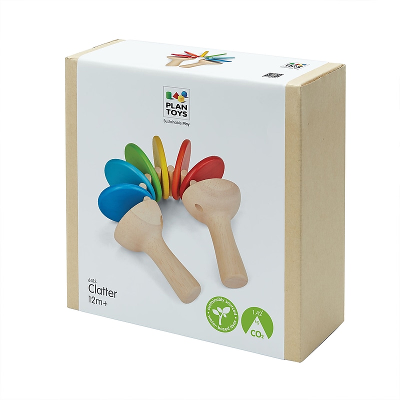 PlanToys 2.36" Wooden Clatter Toy Percussion Instrument (PTS6413) image 1